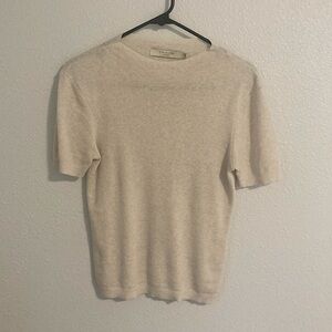 7115 by szeki off white linen blend mockneck top M